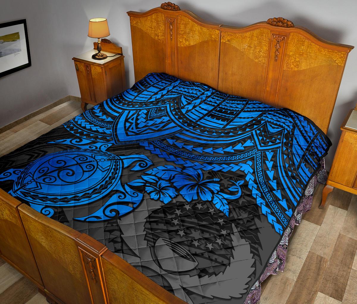 Pohnpei Polynesian Premium Quilt - Polynesian Blue Turtle - Polynesian Pride