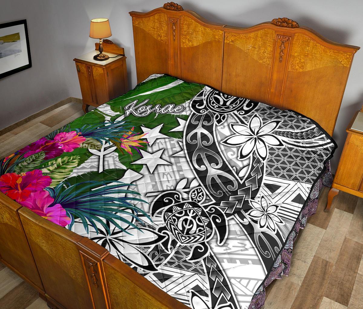 Kosrae Premium Quilt White - Turtle Plumeria Banana Leaf - Polynesian Pride