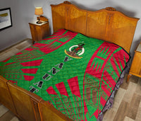Vanuatu Premium Quilt - Vanuatu Coat Of Arms Polynesian Red Tattoo (Green) - Polynesian Pride