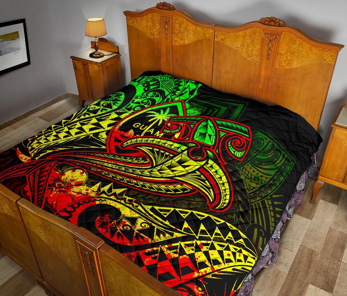 Guam Polynesian Premium Quilt - Reggae Shark Polynesian Tattoo - Polynesian Pride