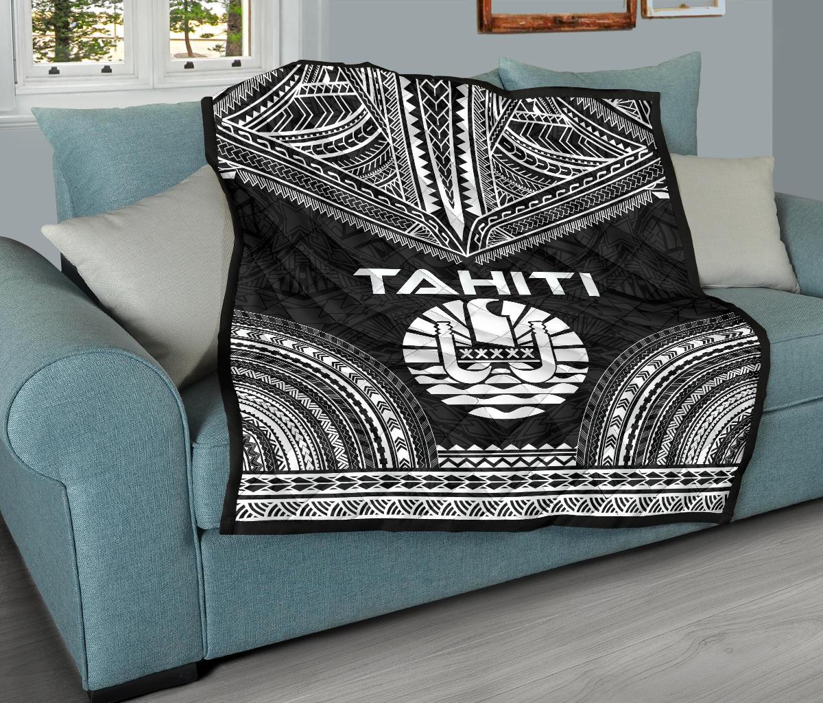 Tahiti Premium Quilt - Tahiti Flag Polynesian Chief Black Version - Polynesian Pride