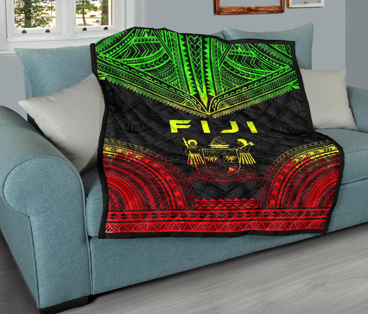 Fiji Premium Quilt - Fiji Coat Of Arms Polynesian Chief Reggae Version - Polynesian Pride