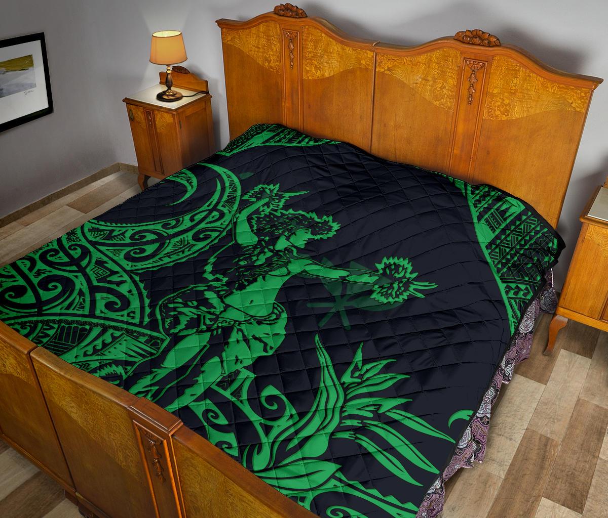 Polynesian Hawaii Premium Quilt - Hula Girl Green - Polynesian Pride