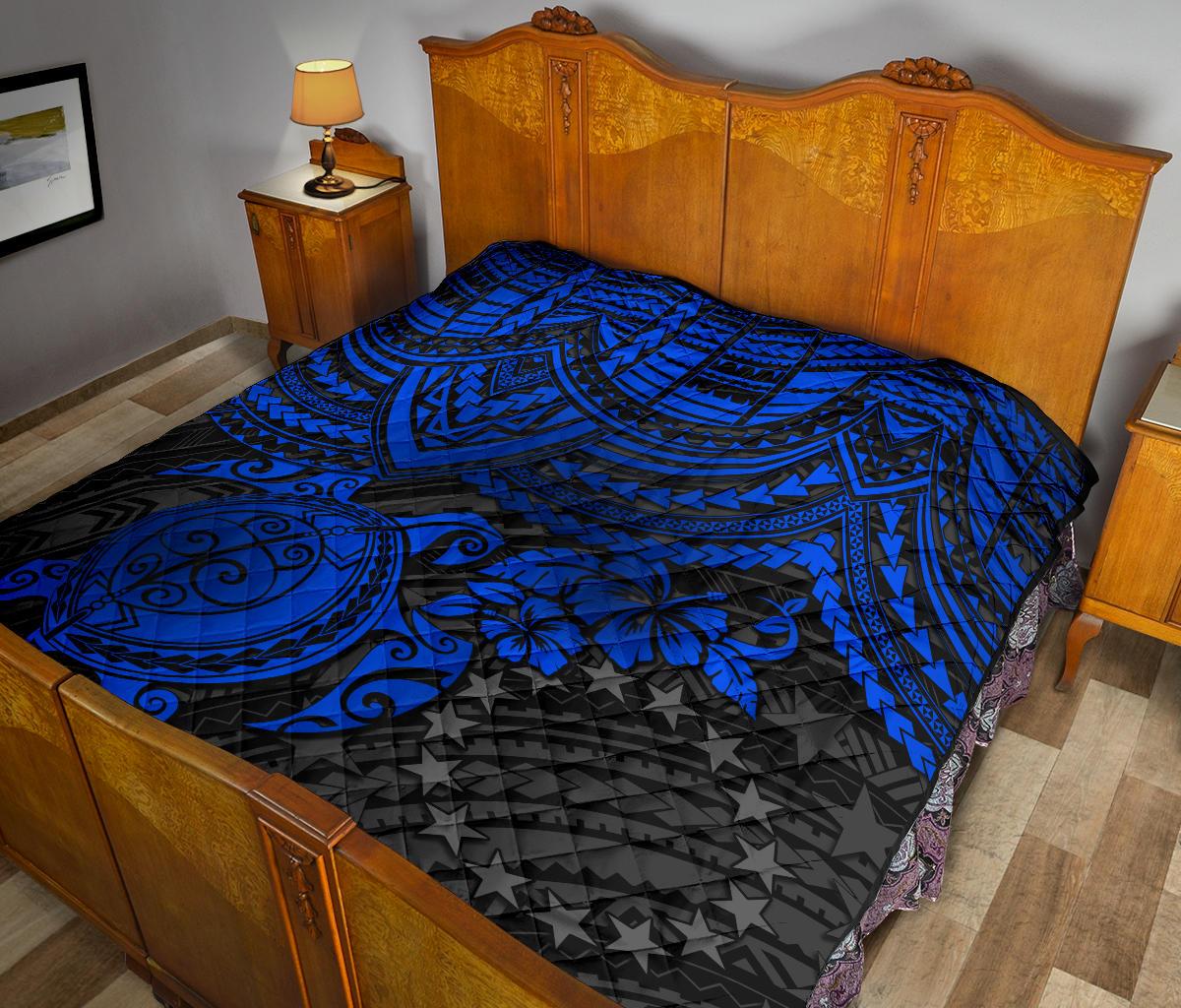 Cook Islands Polynesian Premium Quilt - Blue Turtle - Polynesian Pride