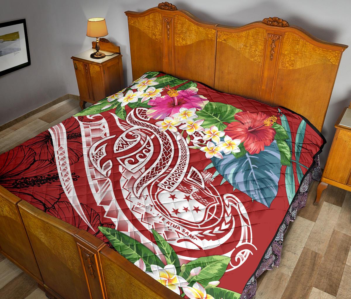 Polynesian Samoa Premium Quilt - Summer Plumeria (Red) - Polynesian Pride