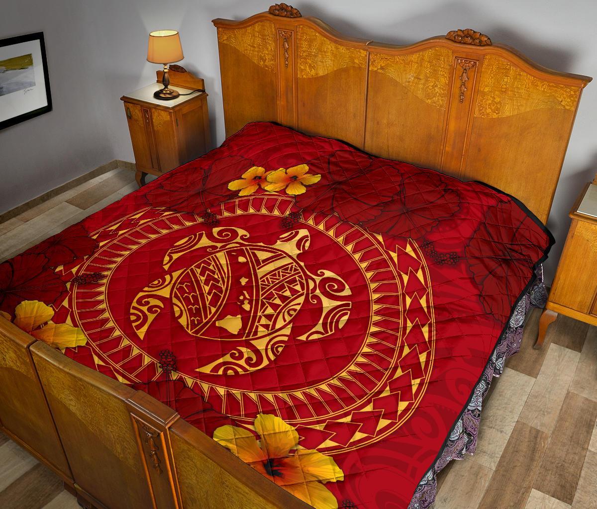 Hawaii Turtle Polynesian Premium Quilt - Oil Style - Polynesian Pride