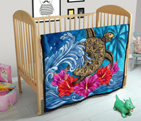 Hawaii Sea Turtle Hibiscus Coconut Tree Premium Quilt - Polynesian Pride