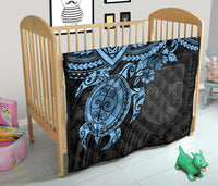 Fiji Polynesian Premium Quilt - Fiji Flag & Blue Turtle Hibiscus - Polynesian Pride