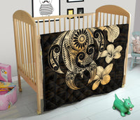 Hibiscus Plumeria Mix Polynesian Gold Turtle Premium Quilt - Polynesian Pride