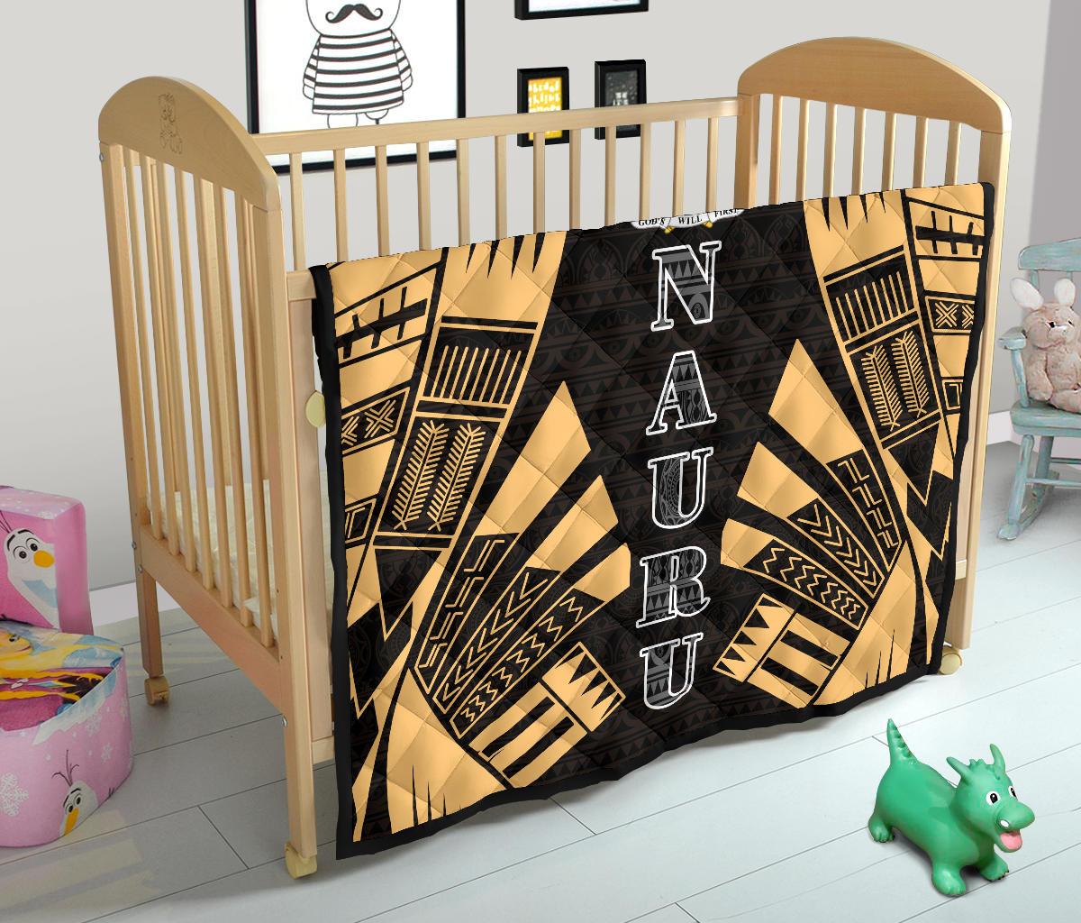 Nauru Premium Quilt - Nauru Coat Of Arms Polynesian Gold Tattoo - Polynesian Pride