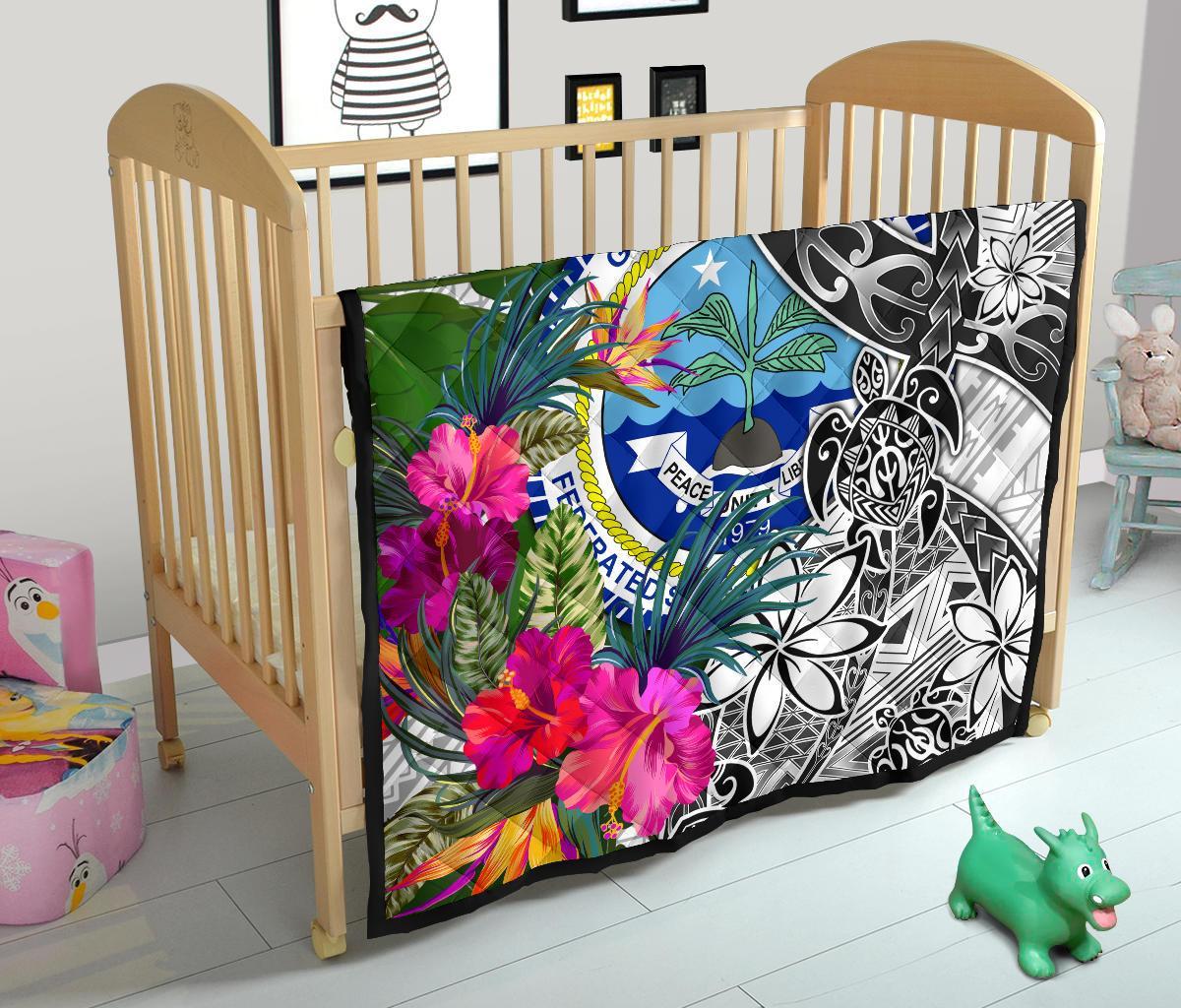 Federated States of Micronesia Premium Quilt White - Turtle Plumeria Banana Leaf - Polynesian Pride