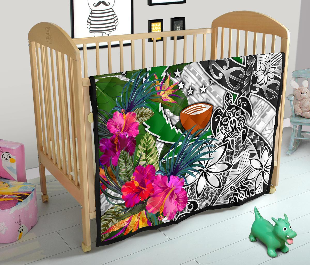 Pohnpei Premium Quilt White - Turtle Plumeria Banana Leaf - Polynesian Pride