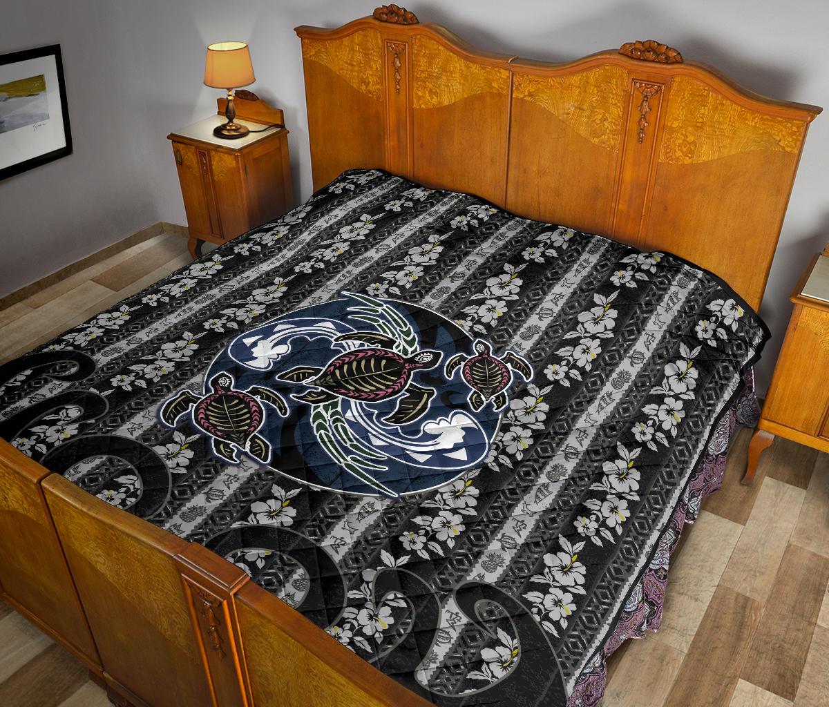 Hawaii Premium Quilt - Turtle Hibiscus Pattern - Polynesian Pride