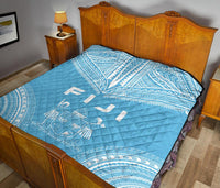 Fiji Premium Quilt - Fiji Coat Of Arms Polynesian Chief Light Blue Version - Polynesian Pride