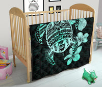 Hawaiian Kanaka Hibiscus Plumeria Mix Polynesian Turtle Premium Quilt Turquoise AH - Polynesian Pride