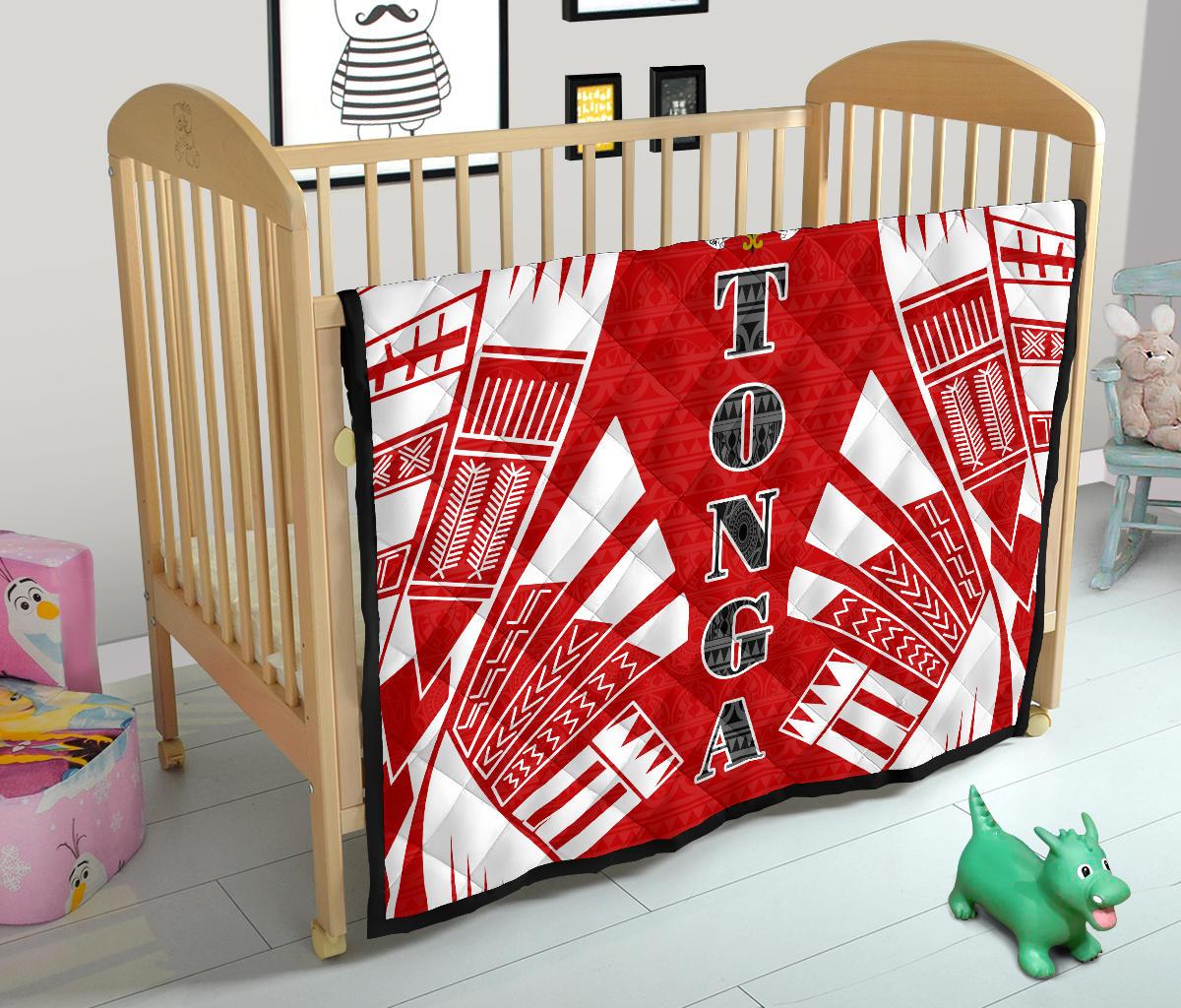 Tonga Premium Quilt - Tonga Coat Of Arms Polynesian White Tattoo (Red) - Polynesian Pride