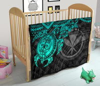 Hawaii Polynesian Premium Quilt - Kanaka Maoli & Turquoise Turtle Hibiscus - Polynesian Pride