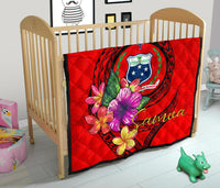 Samoa Polynesian Premium Quilt - Floral With Seal Red - Polynesian Pride