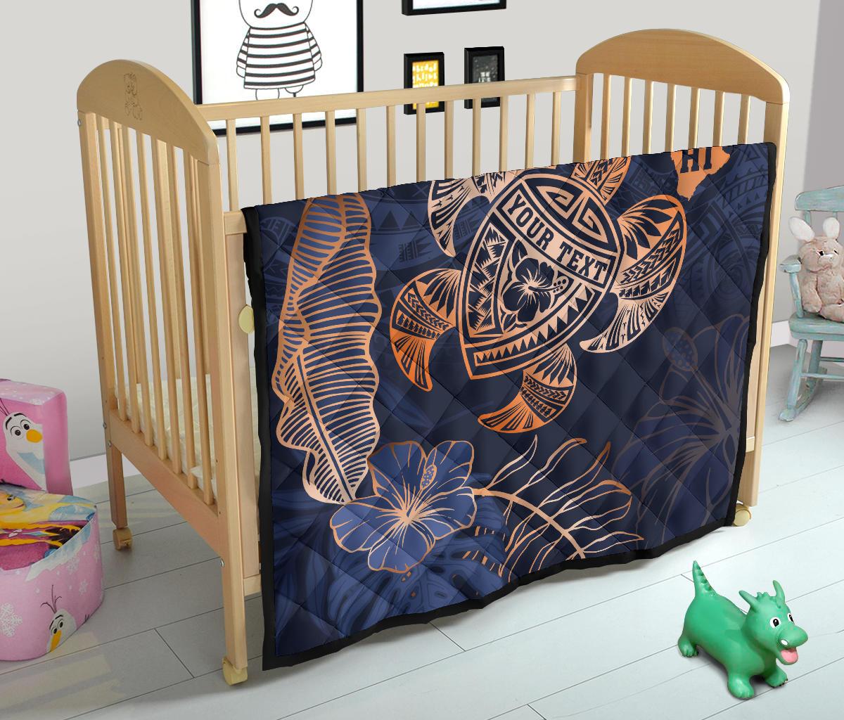 Personalized - Hawaii Kakau Polynesian Turtle Map Premium Quilt - Indigo Special Edition - Polynesian Pride