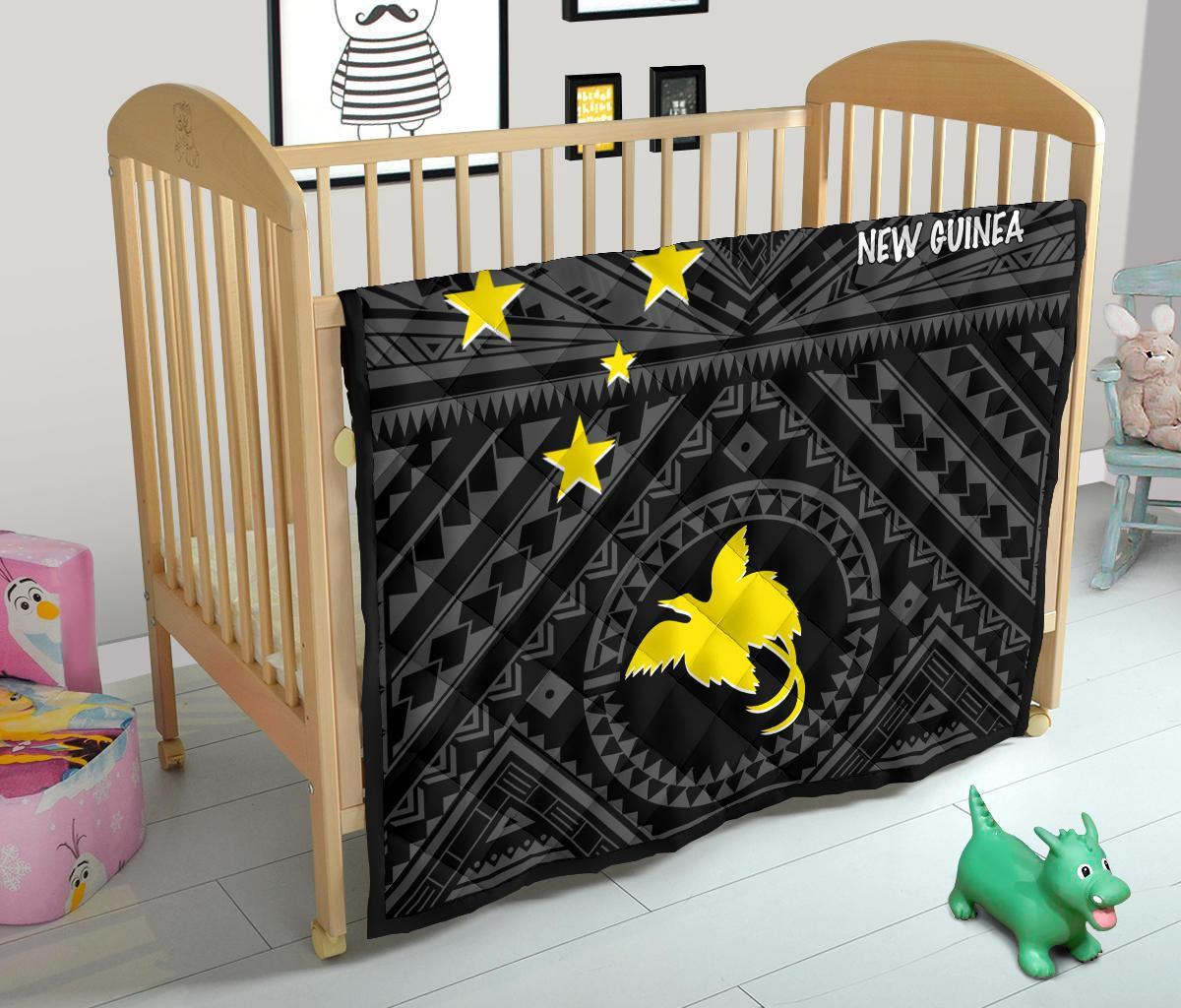 Papua New Guinea Premium Quilt - Flag With Polynesian Patterns (Black) - Polynesian Pride