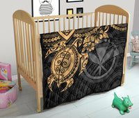 Hawaii Polynesian Premium Quilt - Kanaka Maoli & Gold Turtle Hibiscus - Polynesian Pride