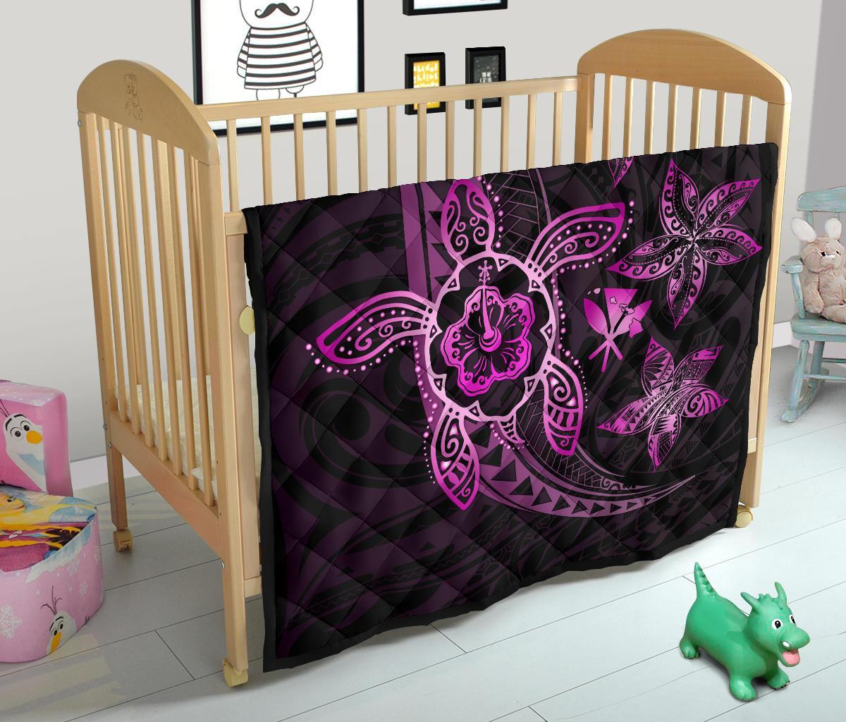 Kanaka Map Hibiscus Plumeria Turtle Art Pink Polynesian Premium Quilt - Polynesian Pride