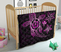 Kanaka Map Hibiscus Plumeria Turtle Art Pink Polynesian Premium Quilt - Polynesian Pride