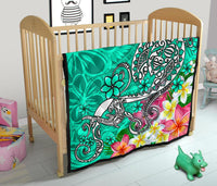 Polynesian Premium Quilt - Turtle Plumeria Turquoise Color - Polynesian Pride