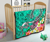 Hawaii Premium Quilt - Turtle Plumeria Polynesian Tattoo Turquoise Color - Polynesian Pride
