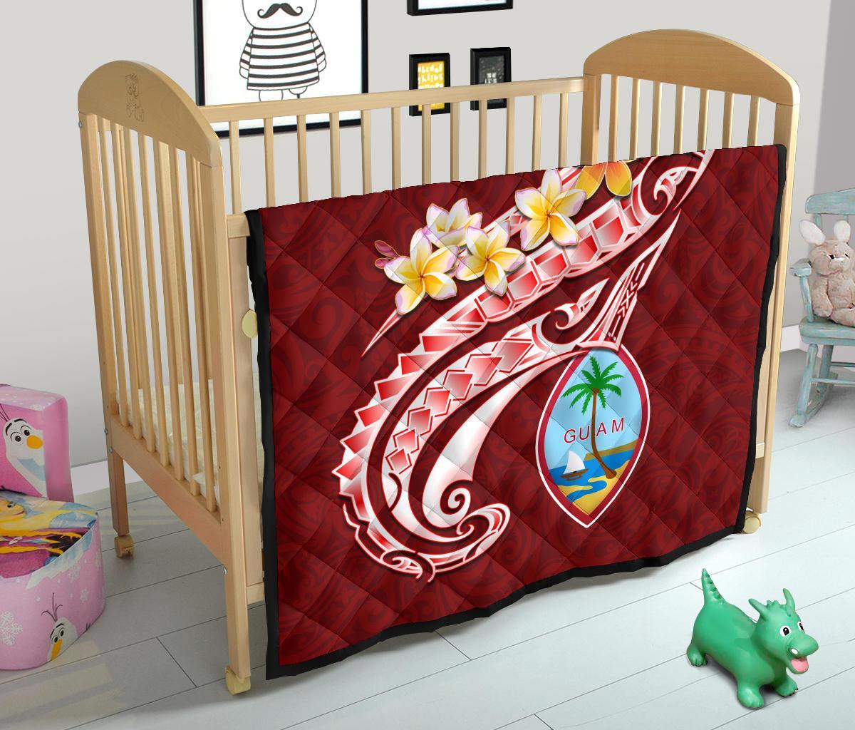 Guam Personalised Premium Quilt - Guam Seal Polynesian Patterns Plumeria (Red) - Polynesian Pride