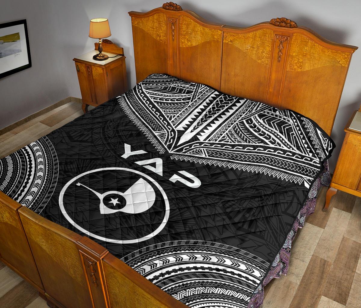 Yap Premium Quilt - Yap Flag Polynesian Chief Black Version - Polynesian Pride