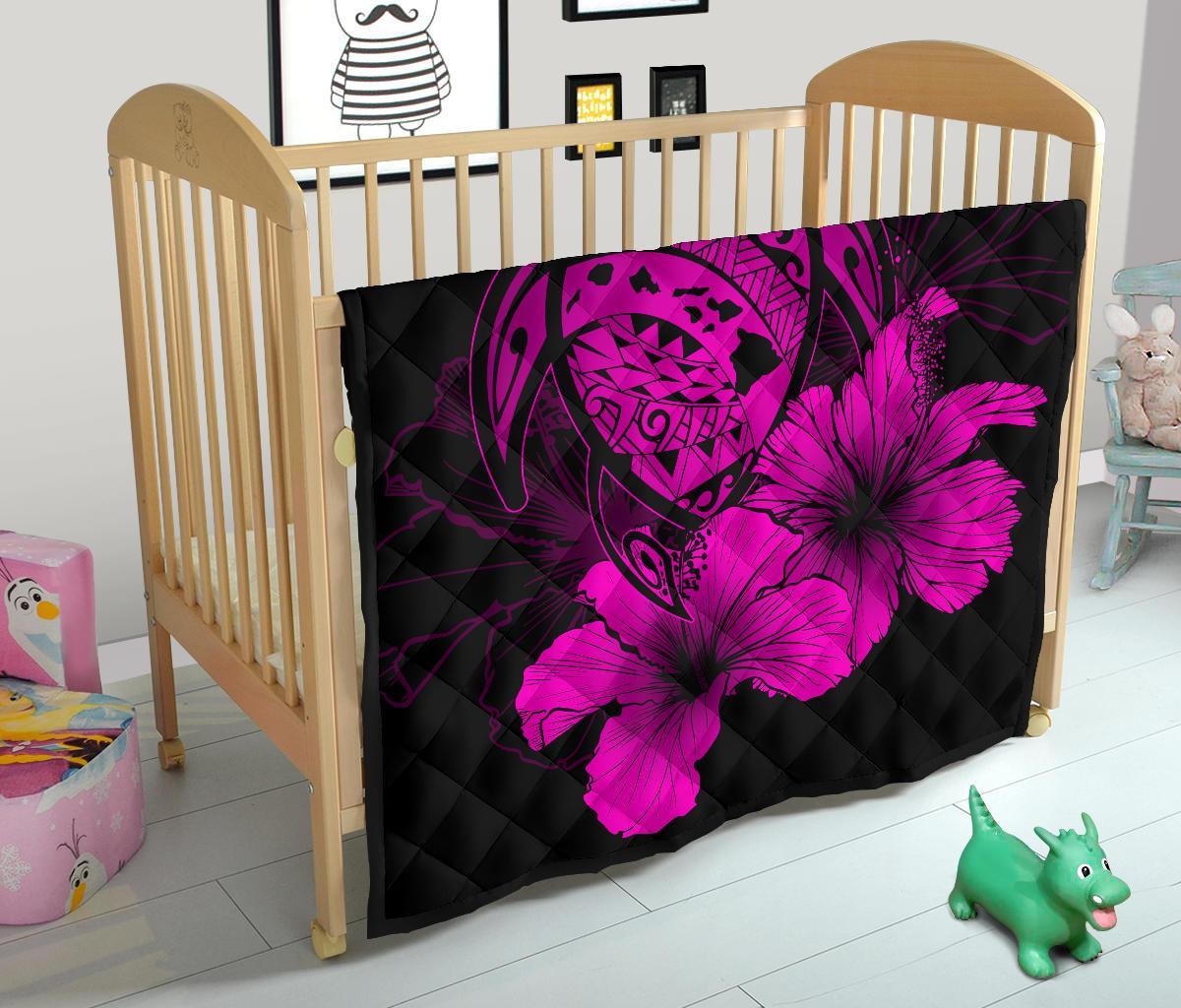 Hawaii Hibiscus Premium Quilt - Turtle Map - Pink - Polynesian Pride
