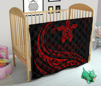 Hawaii Turtle Hibicus Premium Quilt - Frida Style - Red - Polynesian Pride