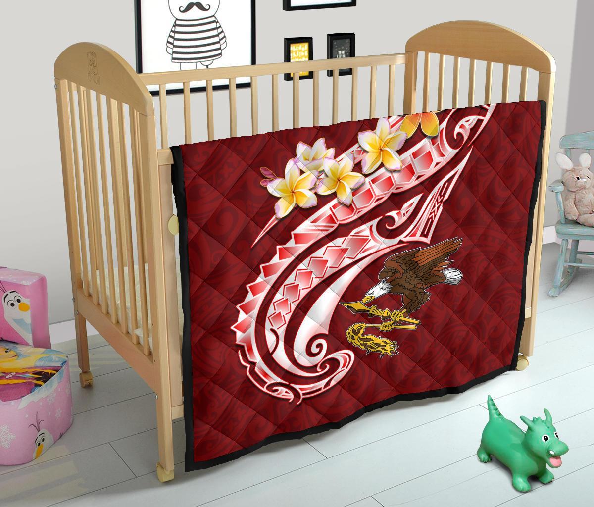 American Samoa Custom Personalised Premium Quilt - AS Seal Polynesian Patterns Plumeria - Polynesian Pride