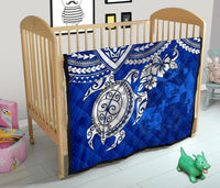Tonga Polynesian Premium Quilts - Tonga Coat Of Arms & Blue Turtle Hibiscus - Polynesian Pride