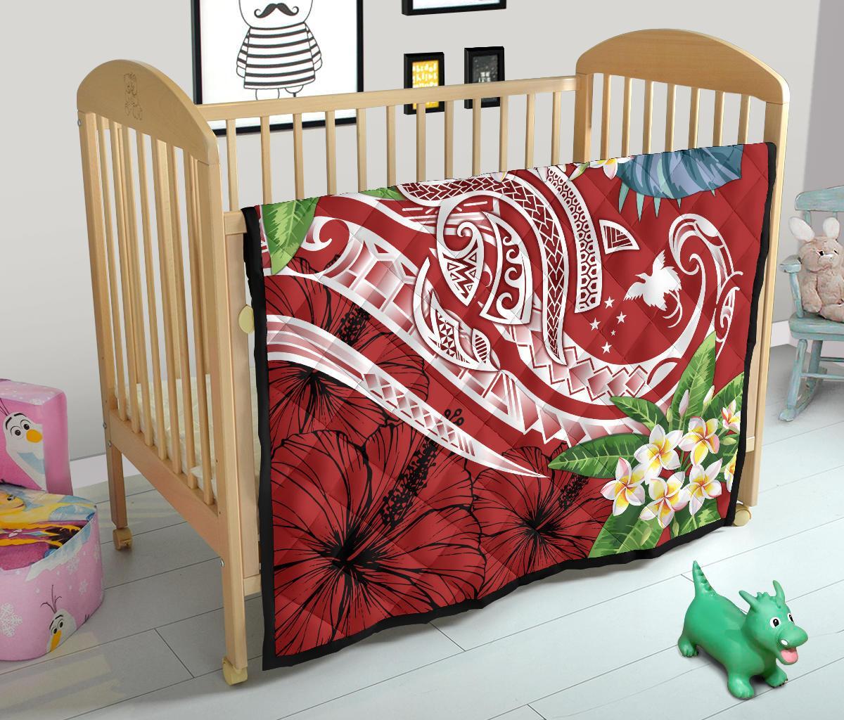 Papua New Guinea Polynesian Premium Quilt - Summer Plumeria (Red) - Polynesian Pride