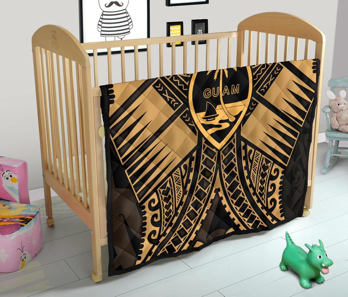 Guam Polynesian Premium Quilt - Guam Gold Seal with Polynesian Tattoo - Polynesian Pride