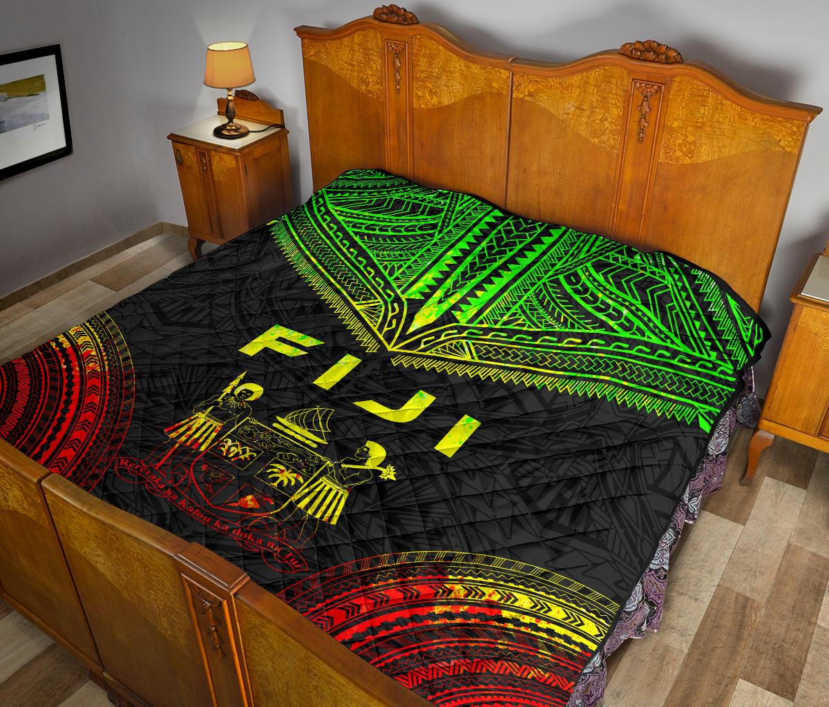 Fiji Premium Quilt - Fiji Coat Of Arms Polynesian Chief Reggae Version - Polynesian Pride