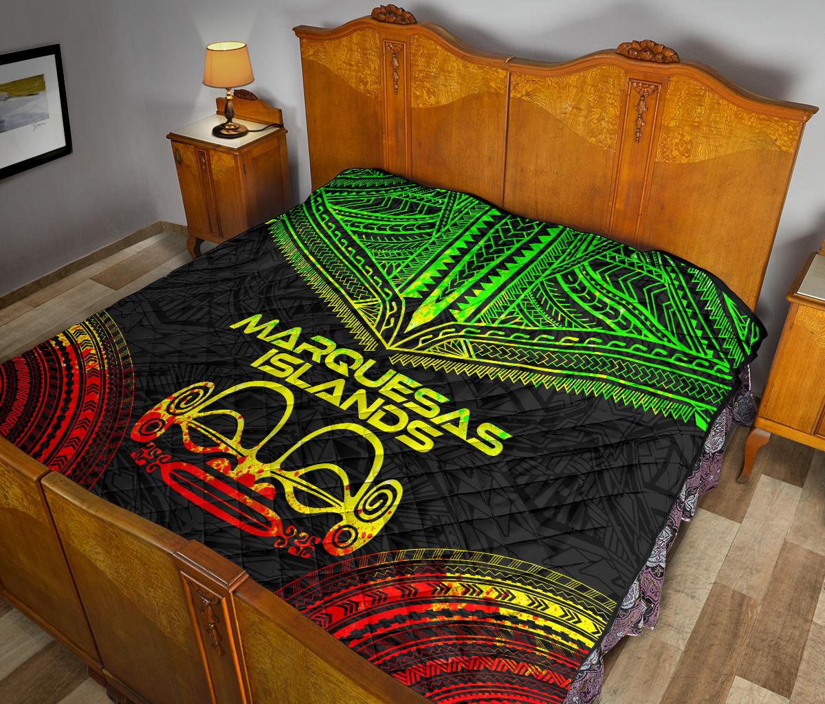 Marquesas Islands Premium Quilt - Marquesas Islands Tiki Face Polynesian Chief Reggae Version - Polynesian Pride