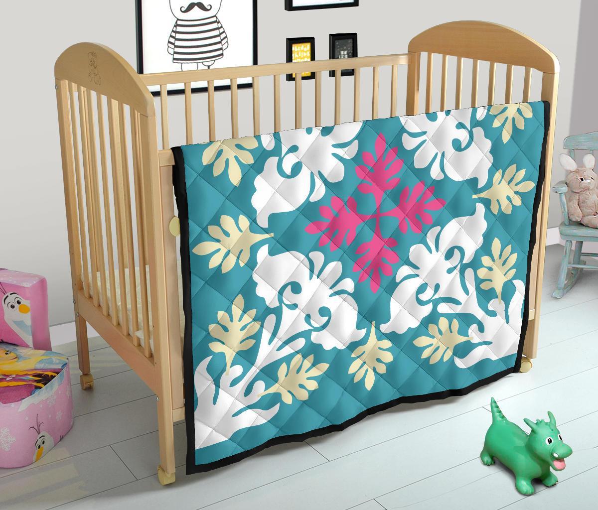 Hawaiian Leaves Tropical Pattern Premium Quilt - Pastel And White - Argu Style - AH - Polynesian Pride