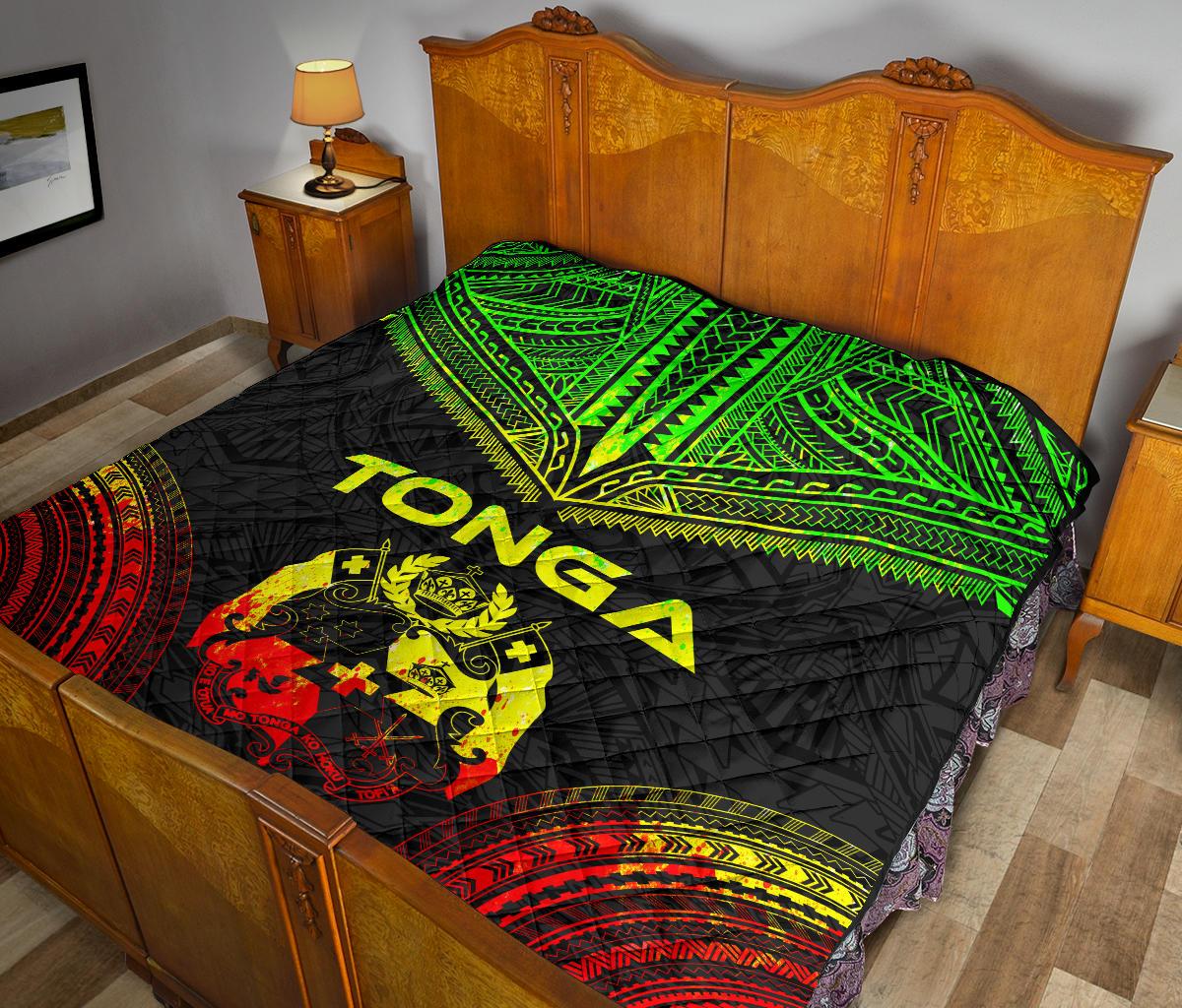 Tonga Premium Quilt - Tonga Coat Of Arms Polynesian Chief Reggae Version - Polynesian Pride