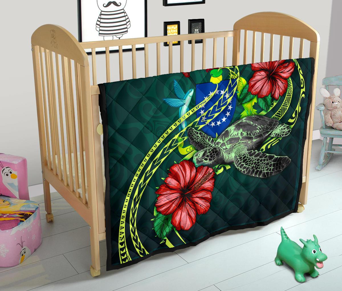 Cook Islands Polynesian Premium Quilt - Green Turtle Hibiscus - Polynesian Pride