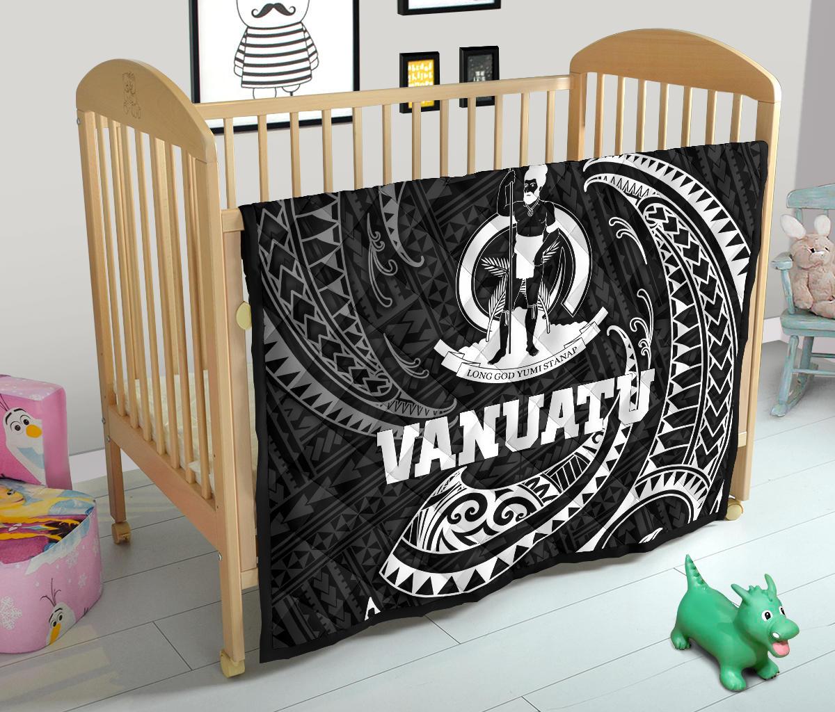 Vanuatu Polynesian Premium Quilt - White Tribal Wave - Polynesian Pride