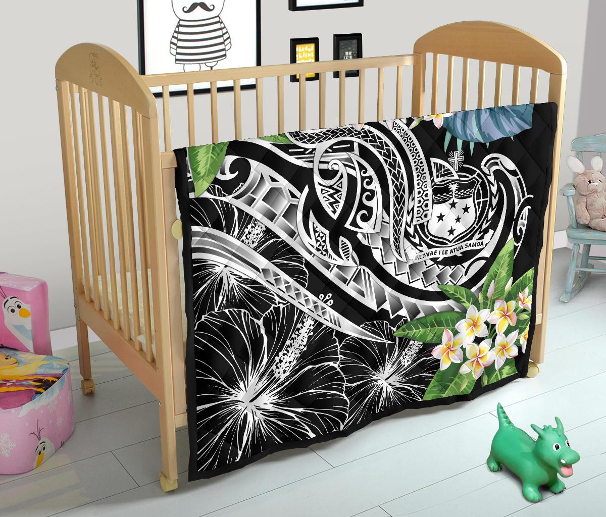 Polynesian Samoa Premium Quilt - Summer Plumeria (Black) - Polynesian Pride