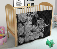 Hawaii Turtle Premium Quilt Polynesian Hibiscus Art Gray AH - Polynesian Pride