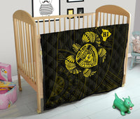 Hawaii Turtle Hibicus Map Premium Quilt - Yellow - Polynesian Pride