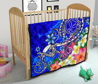 Hawaii Premium Quilt - Turtle Plumeria Polynesian Tattoo Blue Color - Polynesian Pride