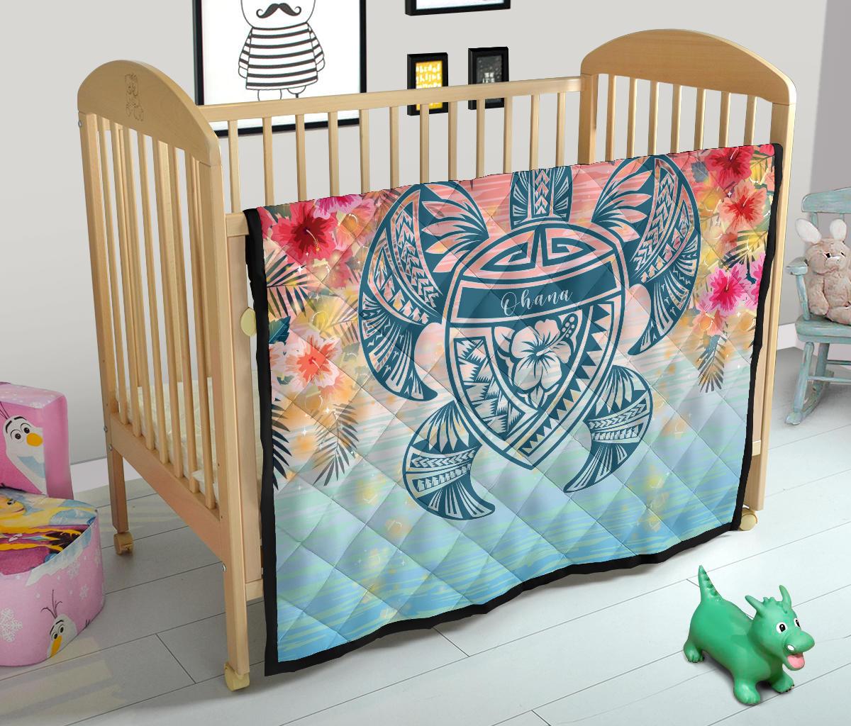 Hawaii Turtle Ohana Stary Night Hibiscus Premium Quilt - Polynesian Pride