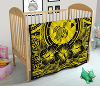 Hawaii Premium Quilt - Hawaii Map Honu Hibiscus Yellow Polynesian Premium Quilt - Polynesian Pride