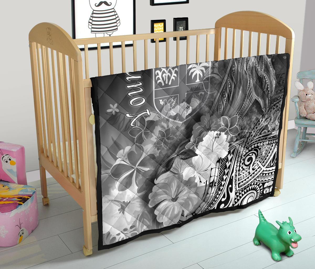 Fiji Custom Personalised Premium Quilt - Humpback Whale with Tropical Flowers (White) - Polynesian Pride